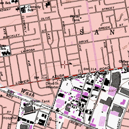 Topographic Map of First Southern Baptist Church, CA