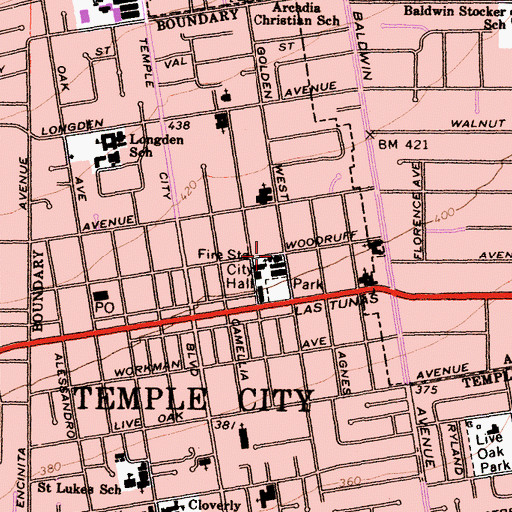 Topographic Map of First United Methodist Church, CA