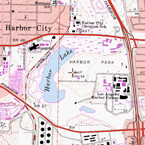 Topographic Map of Harbor Park Golf Course, CA