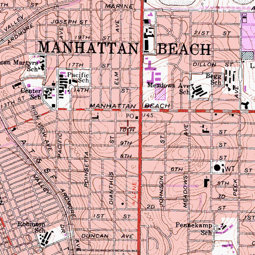 Topographic Map of Manhattan Beach Post Office, CA