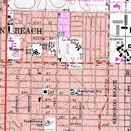 Topographic Map of Manhattan Heights Community Center, CA