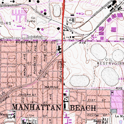Topographic Map of Manhattan Village Shopping Center, CA