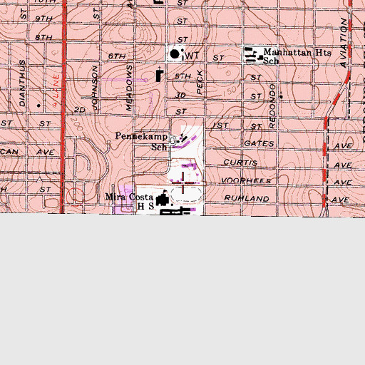 Topographic Map of Pacific Shores Continuation High School, CA