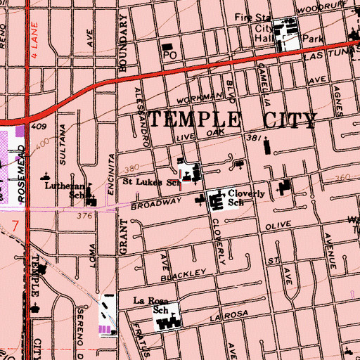 Topographic Map of Saint Lukes Catholic Church, CA