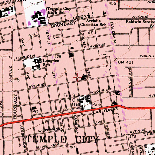 Topographic Map of Temple City Christian Church, CA