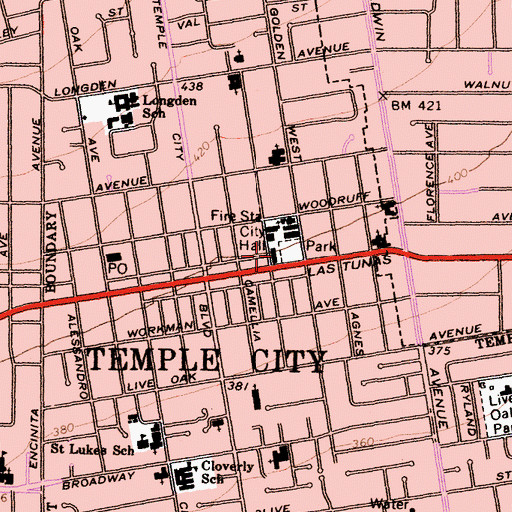 Topographic Map of Temple City City Hall, CA