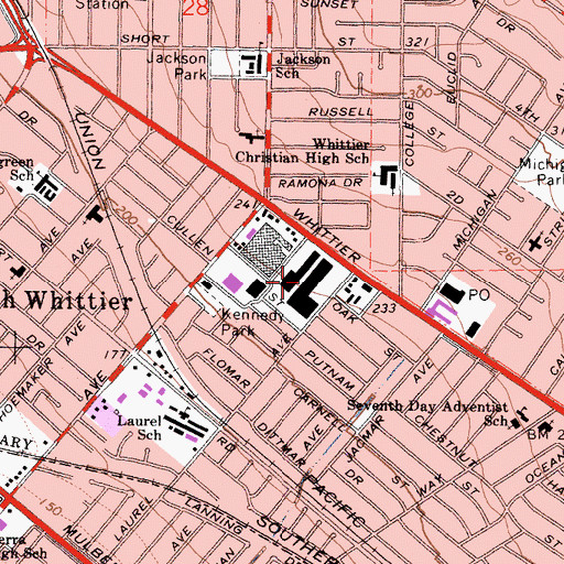 Topographic Map of The Quad at Whittier Shopping Center, CA