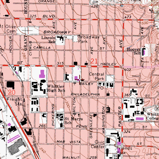 Topographic Map of Village Square Shopping Center, CA