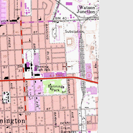 Topographic Map of Wilmington Cemetery, CA