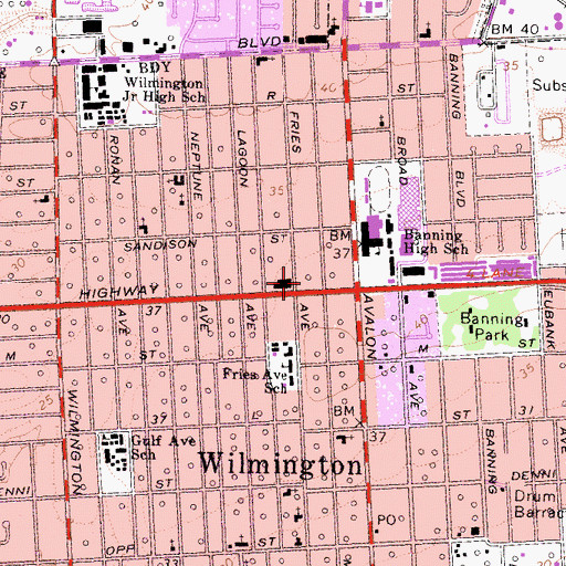 Topographic Map of Wilmington Plaza Shopping Center, CA
