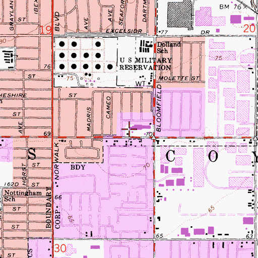 Topographic Map of Alondra Shopping Center, CA