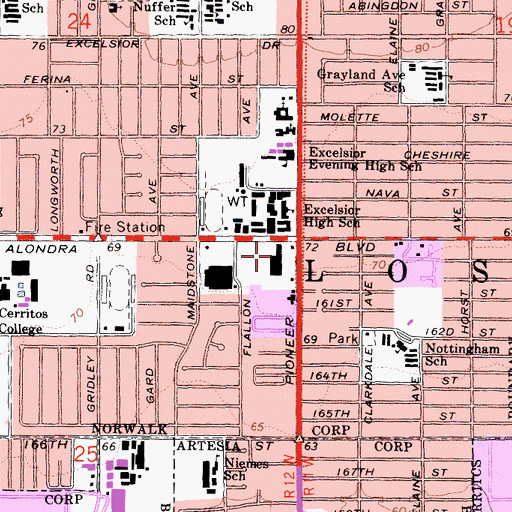 Topographic Map of Alondra Square Shopping Center, CA