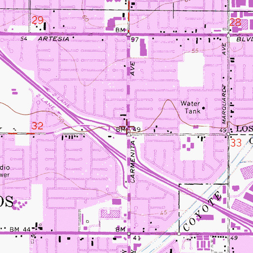 Topographic Map of Cerritos Post Office, CA