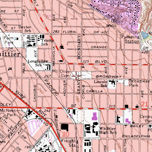 Topographic Map of Founders Memorial Park, CA