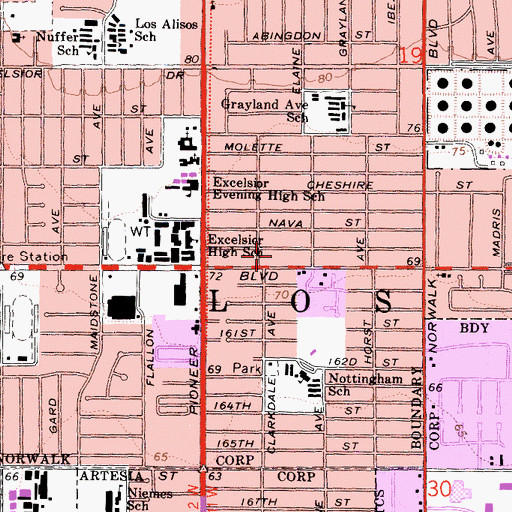 Topographic Map of Alondra Branch County of Los Angeles Public Library, CA