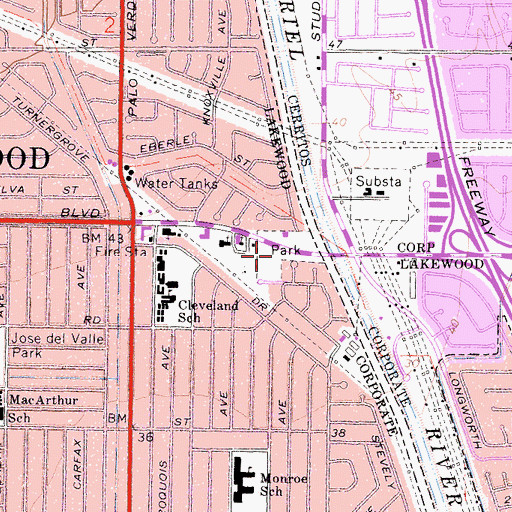 Topographic Map of George Nye Junior Branch County of Los Angeles Public Library, CA