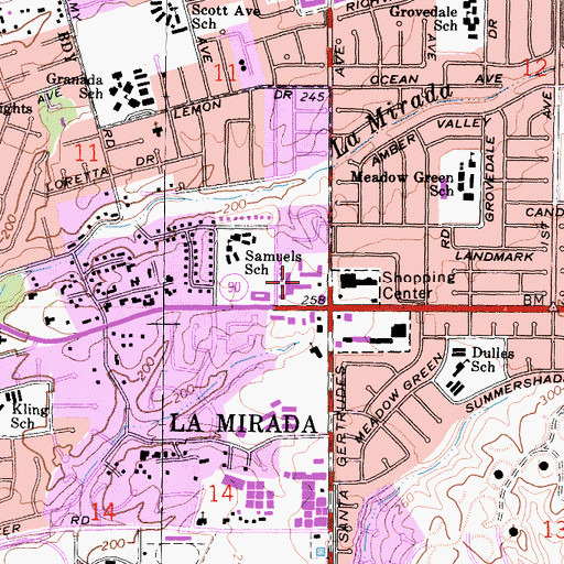 Topographic Map of Green Hills Plaza Shopping Center, CA