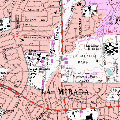 Topographic Map of La Mirada City Hall, CA