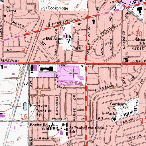 Topographic Map of Mirada West Shopping Center, CA