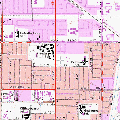 Topographic Map of Palm Park, CA