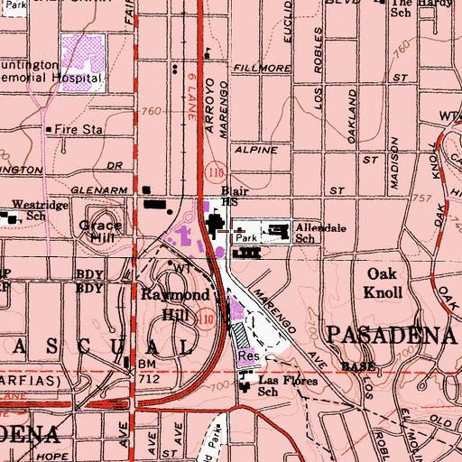 Topographic Map of Allendale Park, CA
