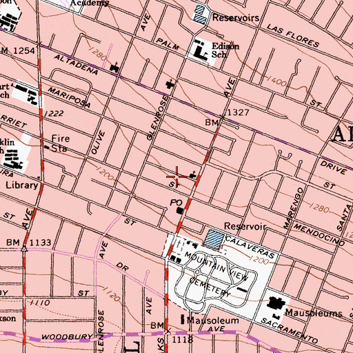 Topographic Map of Altadena Church of the Nazarene, CA