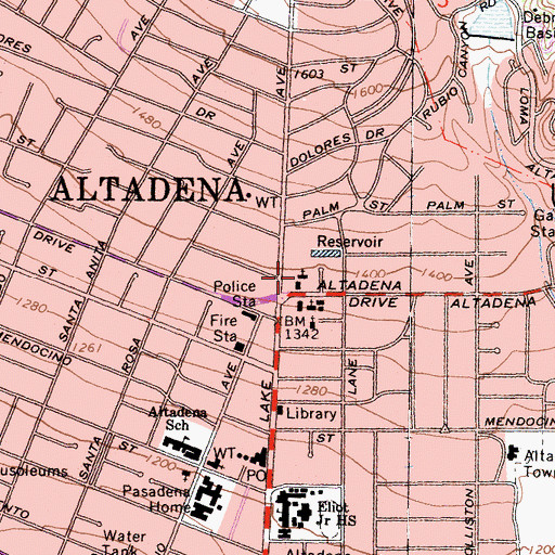 Topographic Map of Altadena Congregational Church, CA