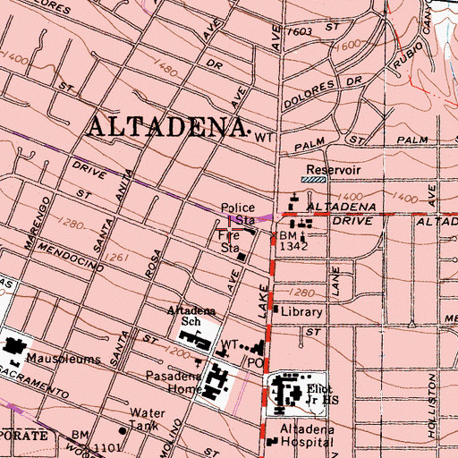 Topographic Map of Los Angeles County Sheriff's Office - Altadena Station, CA