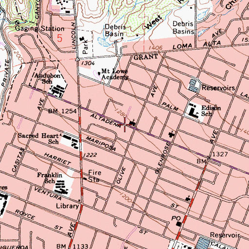 Topographic Map of Altadena United Methodist Church, CA