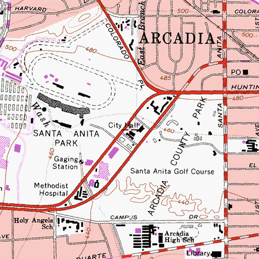 Topographic Map of Arcadia City Hall, CA
