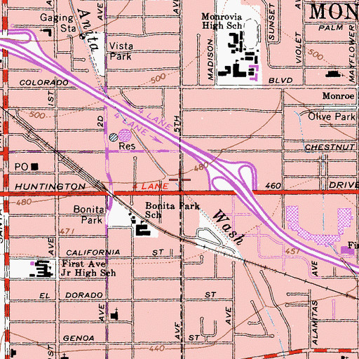 Topographic Map of Arcadia Specialty Center Shopping Center, CA