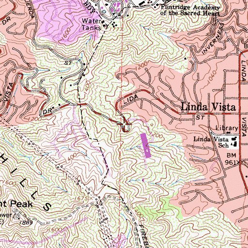 Topographic Map of Art Center College of Design, CA