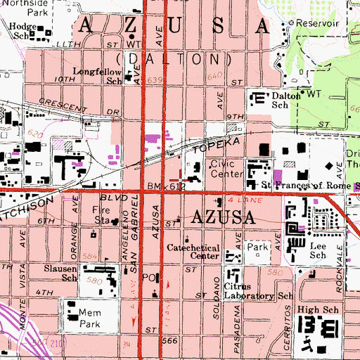 Topographic Map of Azusa City Hall, CA