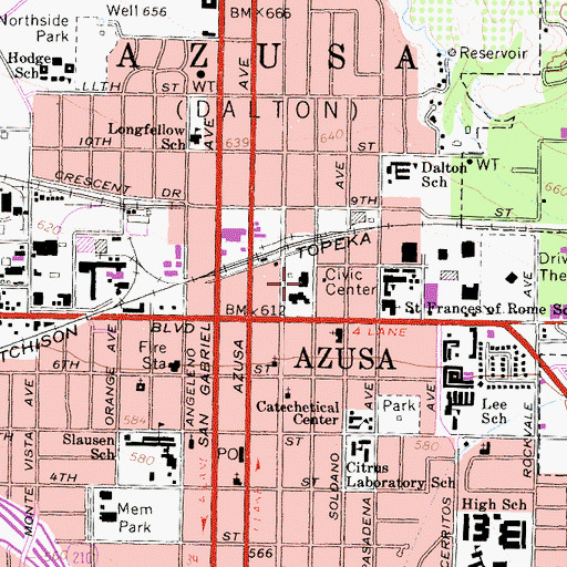 Topographic Map of Azusa City Library, CA