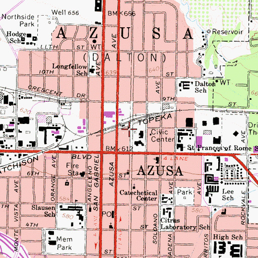 Topographic Map of Azusa City Park, CA