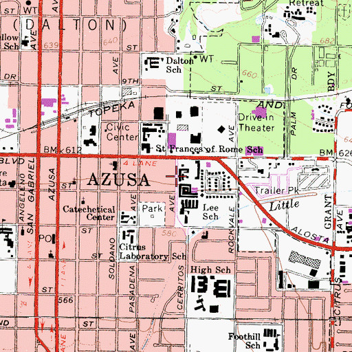 Topographic Map of Azusa Square Shopping Center, CA