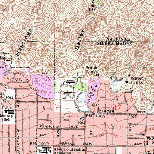 Topographic Map of Bailey Canyon Wilderness Park, CA