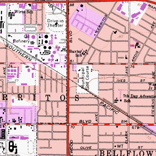 Topographic Map of Bellflower Golf Center (historical), CA