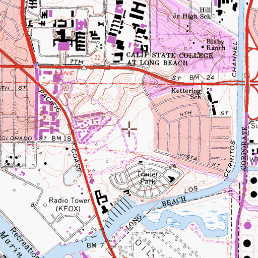 Topographic Map of Bixby Village Golf Course, CA