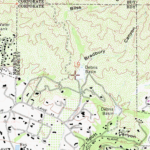 Topographic Map of Bradbury Debris Basin, CA