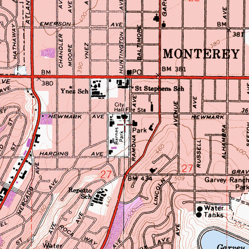 Topographic Map of Bruggemeyer Memorial Library, CA