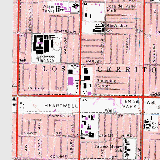 Topographic Map of Carwood Shopping Center, CA