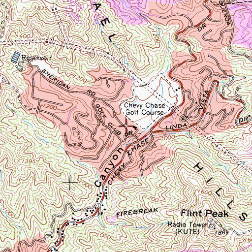 Topographic Map of Chevy Chase Country Club, CA