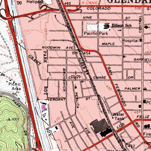 Topographic Map of Chevy Chase Park, CA