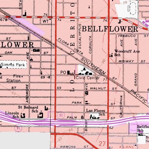 Topographic Map of Clifton M Brakensiek Branch County of Los Angeles Public Library, CA