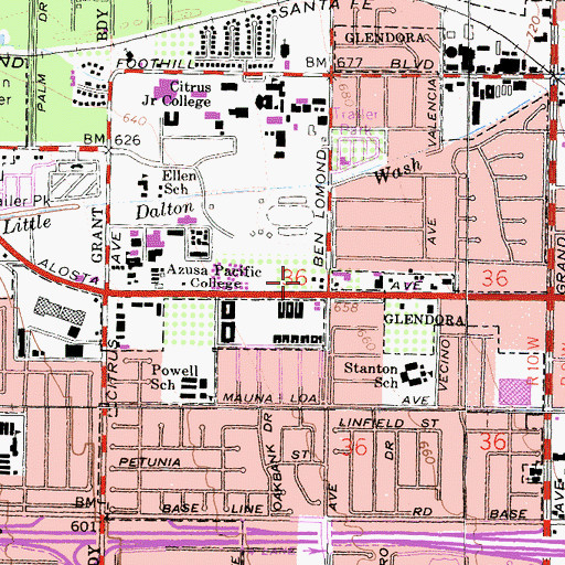 Topographic Map of College Center Shopping Center, CA