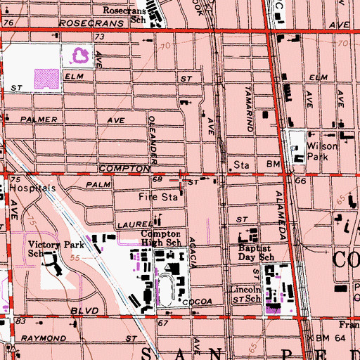 Topographic Map of Compton Branch County of Los Angeles Public Library, CA