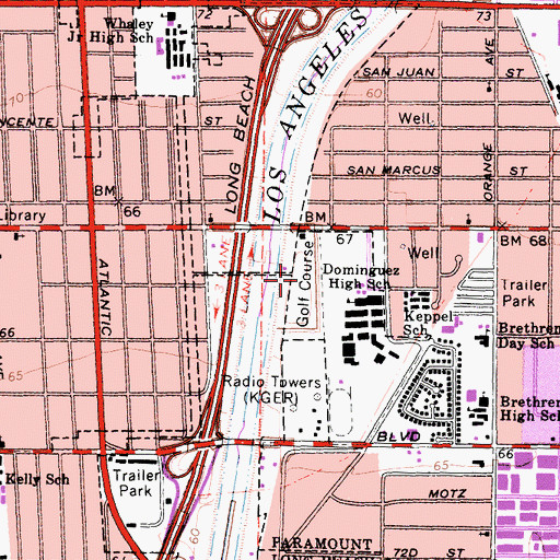 Topographic Map of Compton Par Three Golf Course, CA