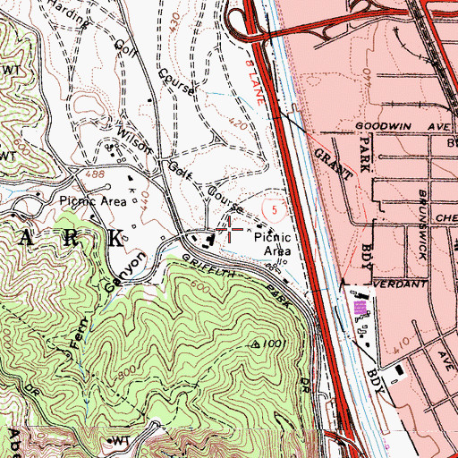 Topographic Map of Crystal Springs Picnic Grounds, CA