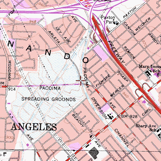 Topographic Map of Devonshire Arleta Park, CA